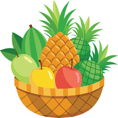 Basket with fruits illustration isolated on white background. Realistic Fruits basket illustration