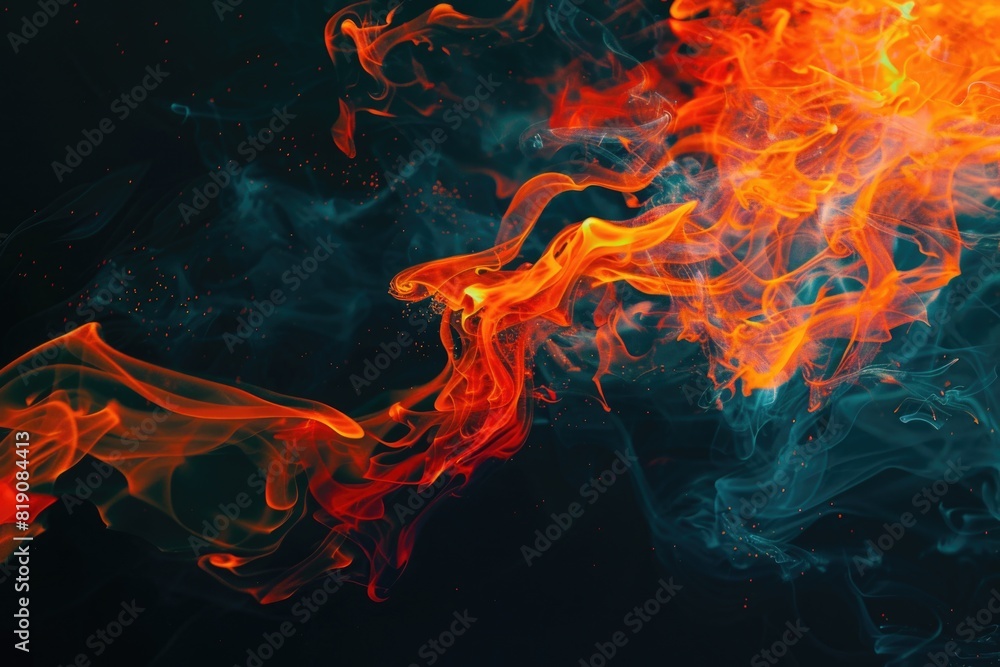 Poster A close up image of a fire on a black background, suitable for various design projects