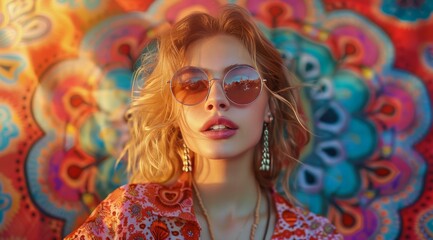 Woman Wearing Glasses in Front of Stained Glass Wall