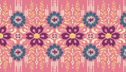 Fototapeta premium Motif ethnic handmade beautiful Ikat art. Ethnic abstract floral pink background art. folk embroidery