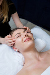Obraz na płótnie Canvas Beautiful young woman getting facial massage in spa salon. Beauty treatment concept.