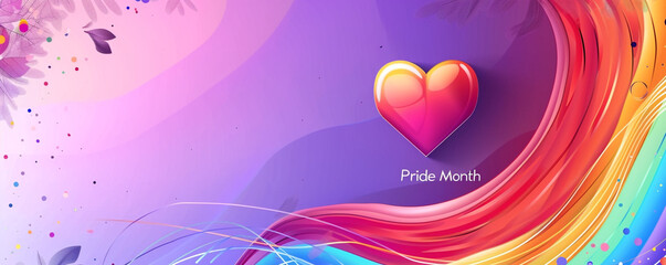 Pride Gradient Background  LGBTQ Pride Flag Colours and a symbol of heart   Pride Month  message  copy spcae for text