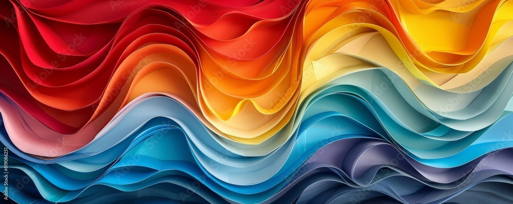 Leinwandbilder abstract background with colorful wavy paper cut shapes, colorful gradient background with multicolo