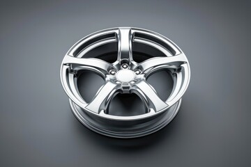 A shiny chrome wheel on a neutral gray background. Ideal for automotive industry promotions