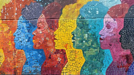 Naklejka premium A colorful mosaic of faces with a variety of colors and shapes