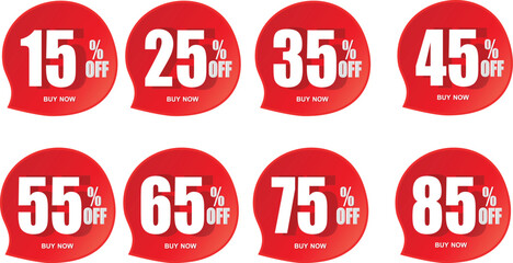 Different percent discount sticker discount price tag set.up to 15, 25, 35, 45, 55, 65, 75 , 85 percentage vector illustration , 
