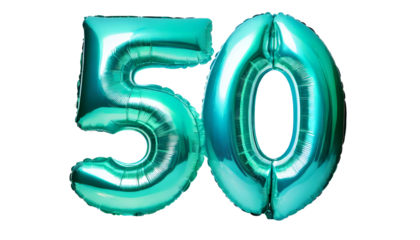 Fifty number made of turquoise balloon