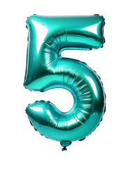 Five number made of turquoise balloon