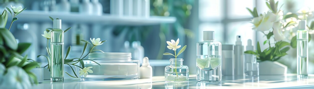 Antiaging skin care laboratory, scientist formulating creams with stem cell extracts, elegant and sophisticated setup, soft focus digital art