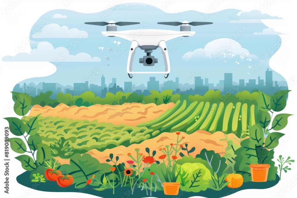 Poster agriculture drone monitoring with isometric high-tech farming for crop protection and modern sapling