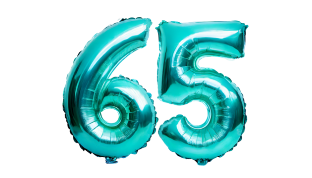 Sixty five number made of turquoise balloon