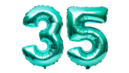 Thirty five number made of turquoise balloon