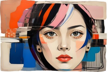 a portrait of  a  print collage of a woman's face, grunge beauty,  multi-layered compositions