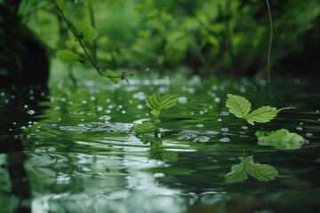 Leaves Floating on Serene Water