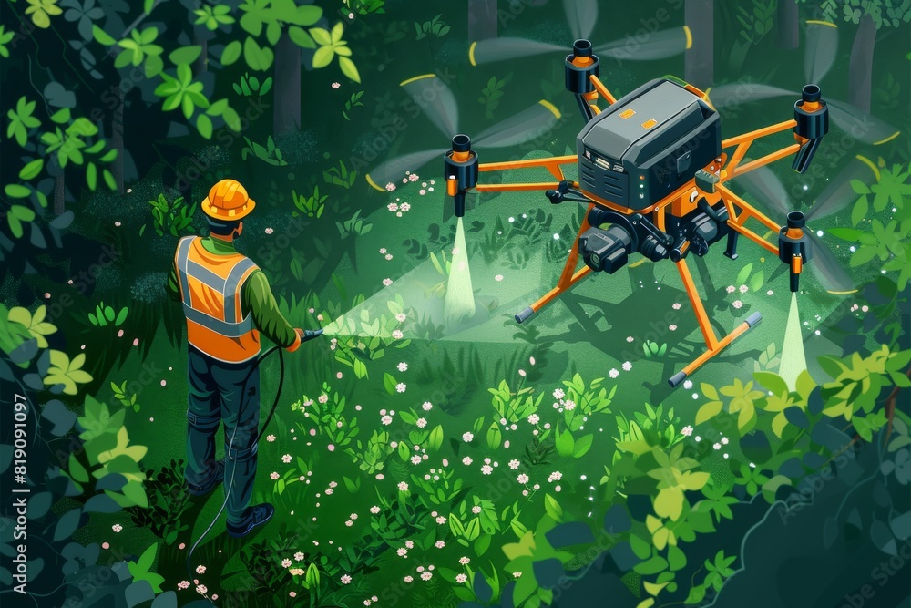 Aufkleber efficient green farming with drone monitoring for crop protection and soil analysis using aerial vie