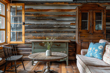 wooden cabin interior dining room
