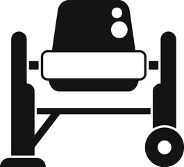 Concrete mixer icon illustration for construction industry projects and machinery design, featuring a black and white silhouette vector graphic. Perfect for architectural and engineering works