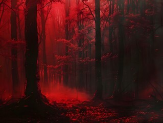 Background Horror in the Enchanted Forest. Nightfall in the Dreaded Woods