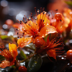 Vivid St. John's Wort Flower With Sparkling Water Droplets Showcasing Natural Beauty - Ai Generated