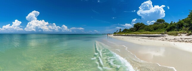 A View of a Beach With Water and Clouds