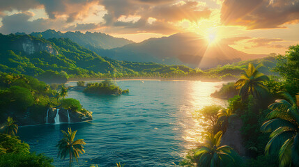 Tropical island sunset