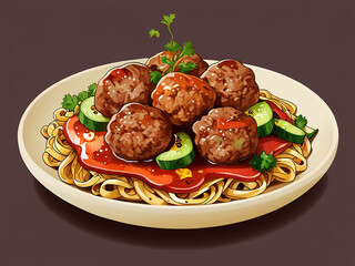 a bowl of ramen or meatball with noodles and a splash of sauce