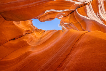 Antelope Canyon - colorful slot canyon with oranges, yellow, purples and blue in Arizona, USA on 28...