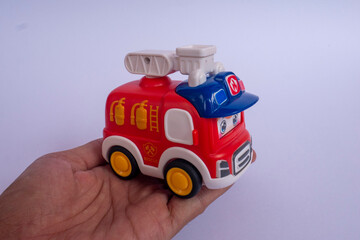 toy fire engine with various viewing angles with white isolated object.