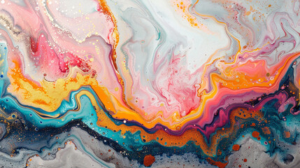 Playful abstract painting on marble slab, using pastel colors.