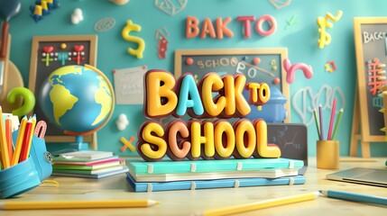 Wonderful back to school greeting card with school supplies and ornaments