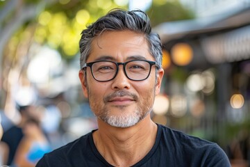 Obraz premium Man in Black Shirt Wearing Glasses
