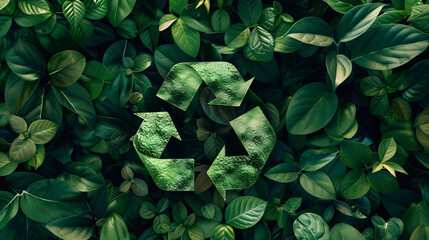 a symbol of waste recycling with green leaves. environmental protection concept.