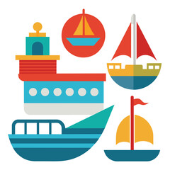 Boat icons set vector on white background