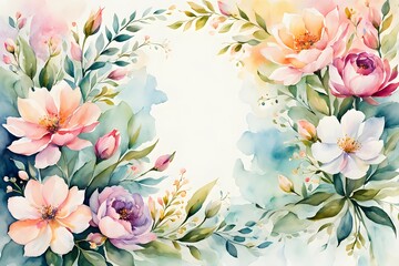 Flower and floral soft pastel watercolor background. wedding invitation floral frame element