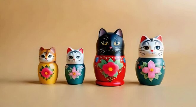 matryoshka dolls in the shape of cats