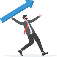 Growth mindset. Businessman throws red arrow from head
