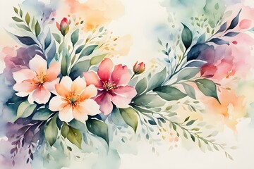 Flower and floral soft pastel watercolor background. wedding invitation floral frame element