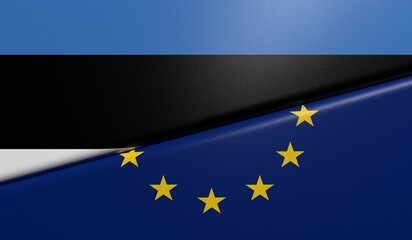 drapeaux Estonien et Européen plié et collés ensemble avec texture de tissus - rendu 3D