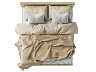 bed top view cut out transparent isolated on white background PNG file artwork graphic design.
