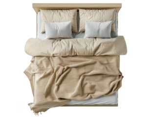 bed top view cut out transparent isolated on white background PNG file artwork graphic design.