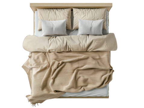 bed top view cut out transparent isolated on white background PNG file artwork graphic design.