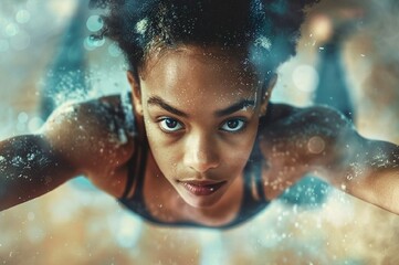 Stunning high resolution photographs of a young multi-ethnic artistic gymnast preparing for a challenging routine. Photographs that capture the bold energy and essence of the moment. Kinds of sports.