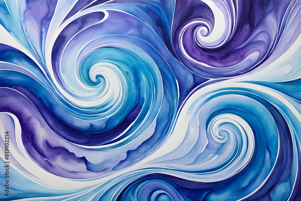 Poster Watercolor swirl background blending seamless pattern central vortex