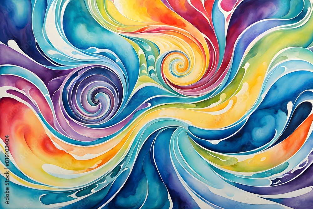 Poster watercolor swirl background blending seamless pattern central vortex