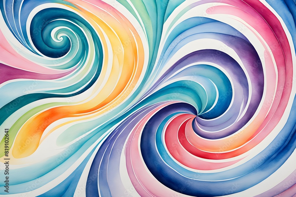 Poster Watercolor swirl background blending seamless pattern central vortex