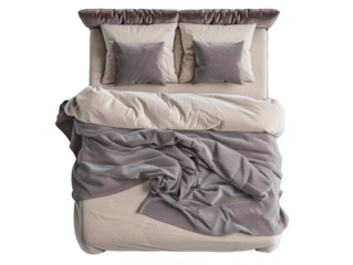 bed top view cut out transparent isolated on white background PNG file artwork graphic design.