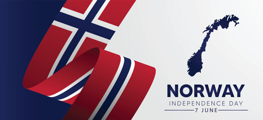 Norway Independence Day flag ribbon 7 June vector poster