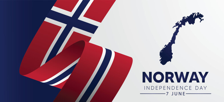 Norway Independence Day flag ribbon 7 June vector poster - Powered by Adobe
