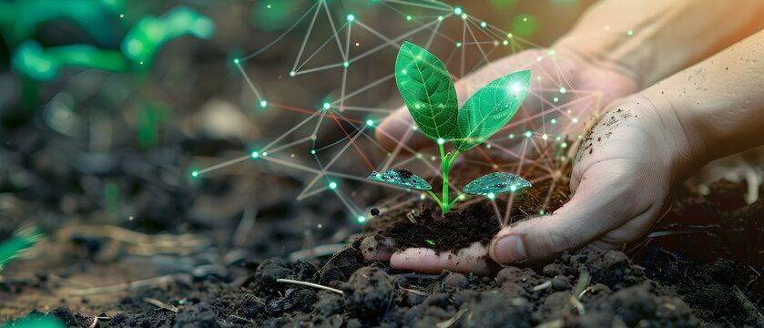 learn something new that had a positive impact on your life, Image showing the use of artificial intelligence in agriculture in the concepA hand holding different plants and herbs in a lush garden