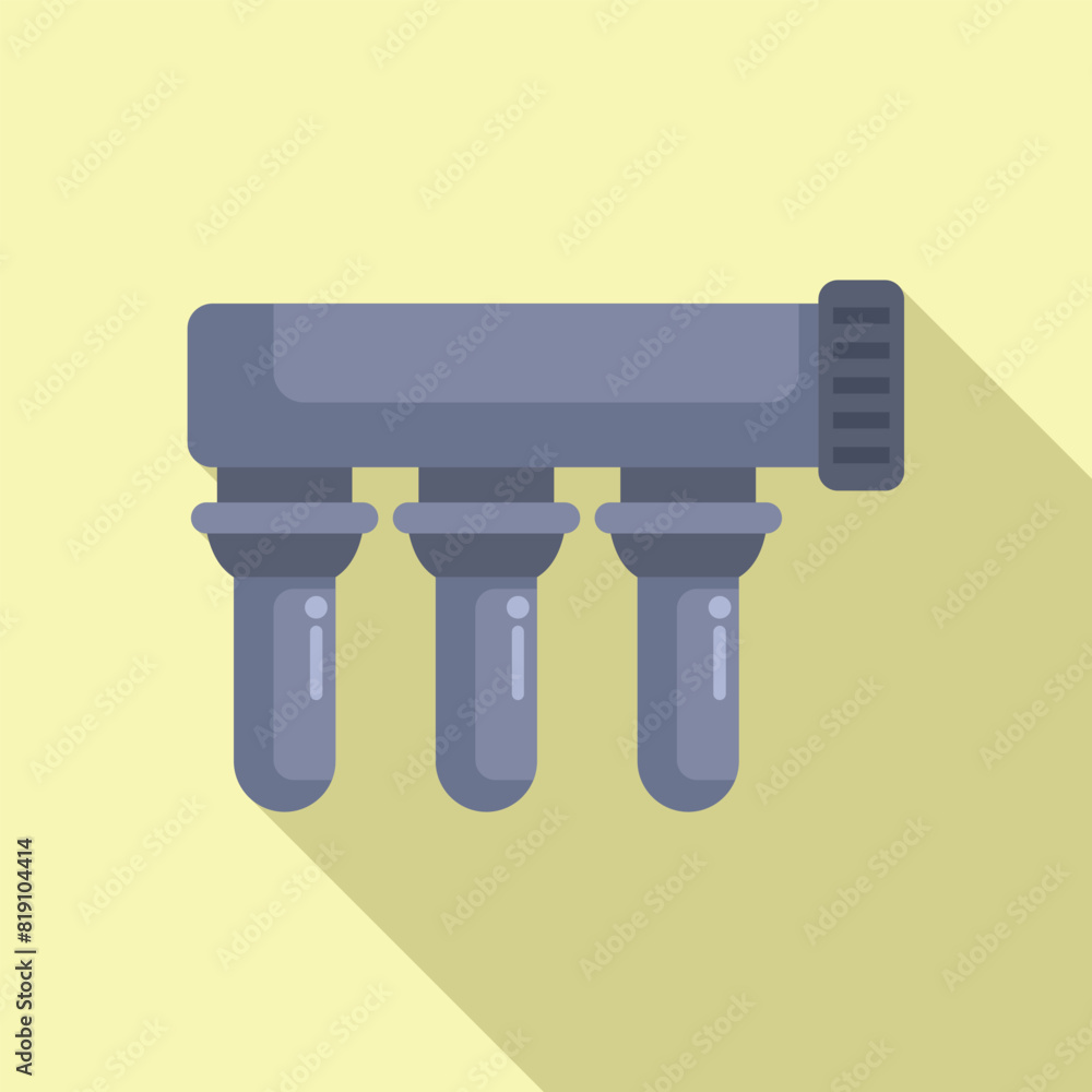 Poster flat design icon of a domestic reverse osmosis water purification system with three filters
